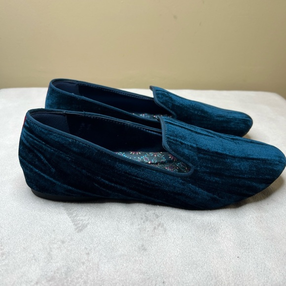 Birdies Donqun Crushed Velvet Loafers Women’s 9.5 Teal Blue Slip On Comfort - Picture 1 of 10
